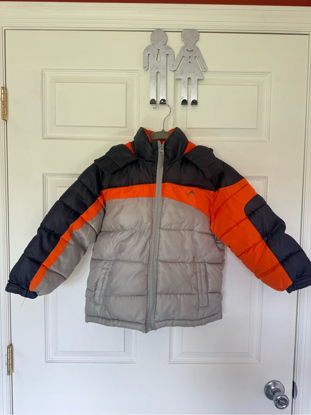 Kids Colorblock Puffer Jacket in Gray, Black & Orange Vertical 9 Boys